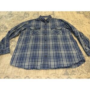Duluth Trading Cotton Blue Flannel Plaid Long Sleeve Button Shirt Mens Sz 2XL